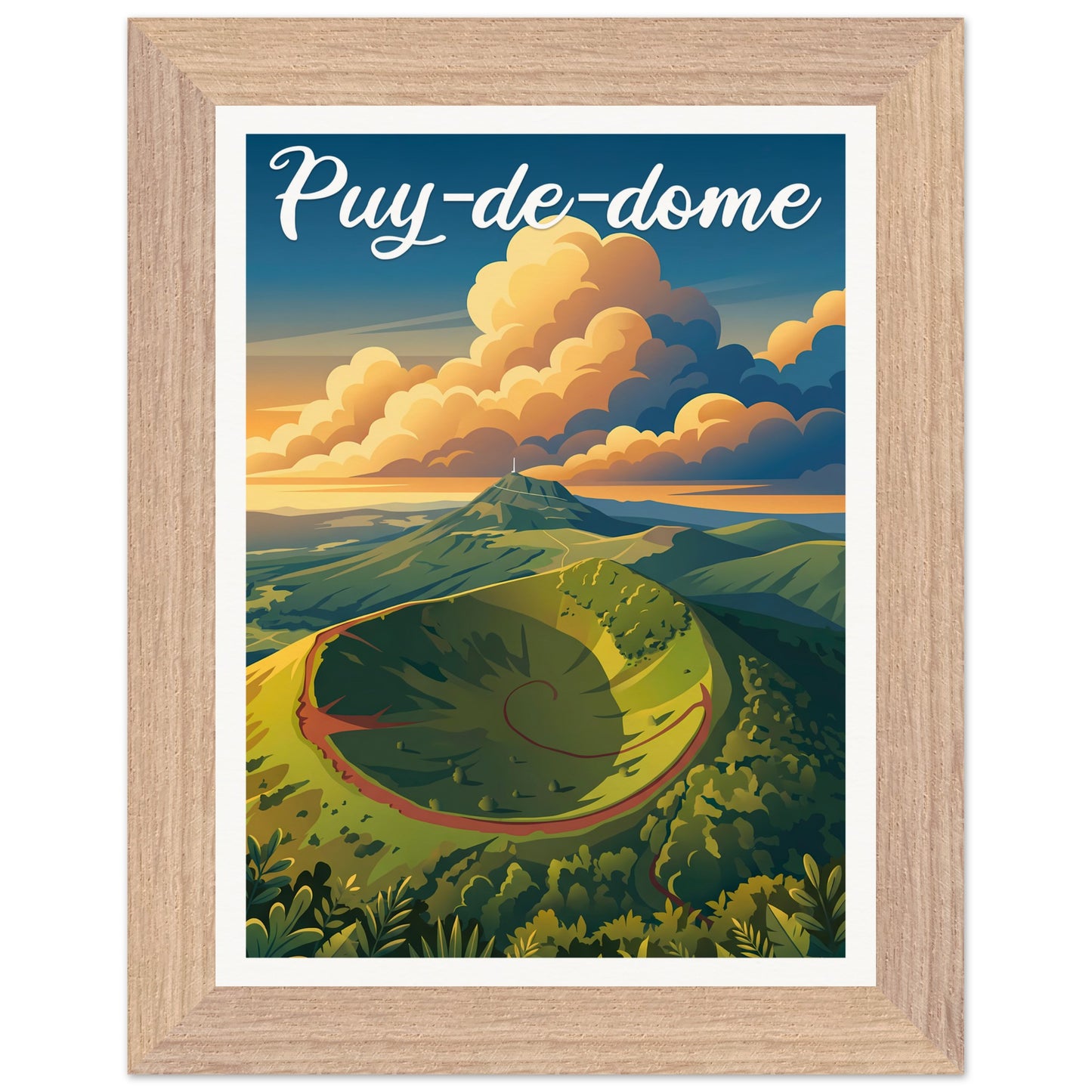 Affiche Puy-de-Dôme - Encadrée, cadre bois 15x20 cm