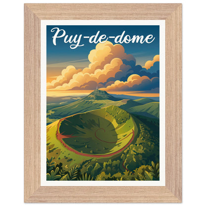 Affiche Puy-de-Dôme - Encadrée, cadre bois 15x20 cm