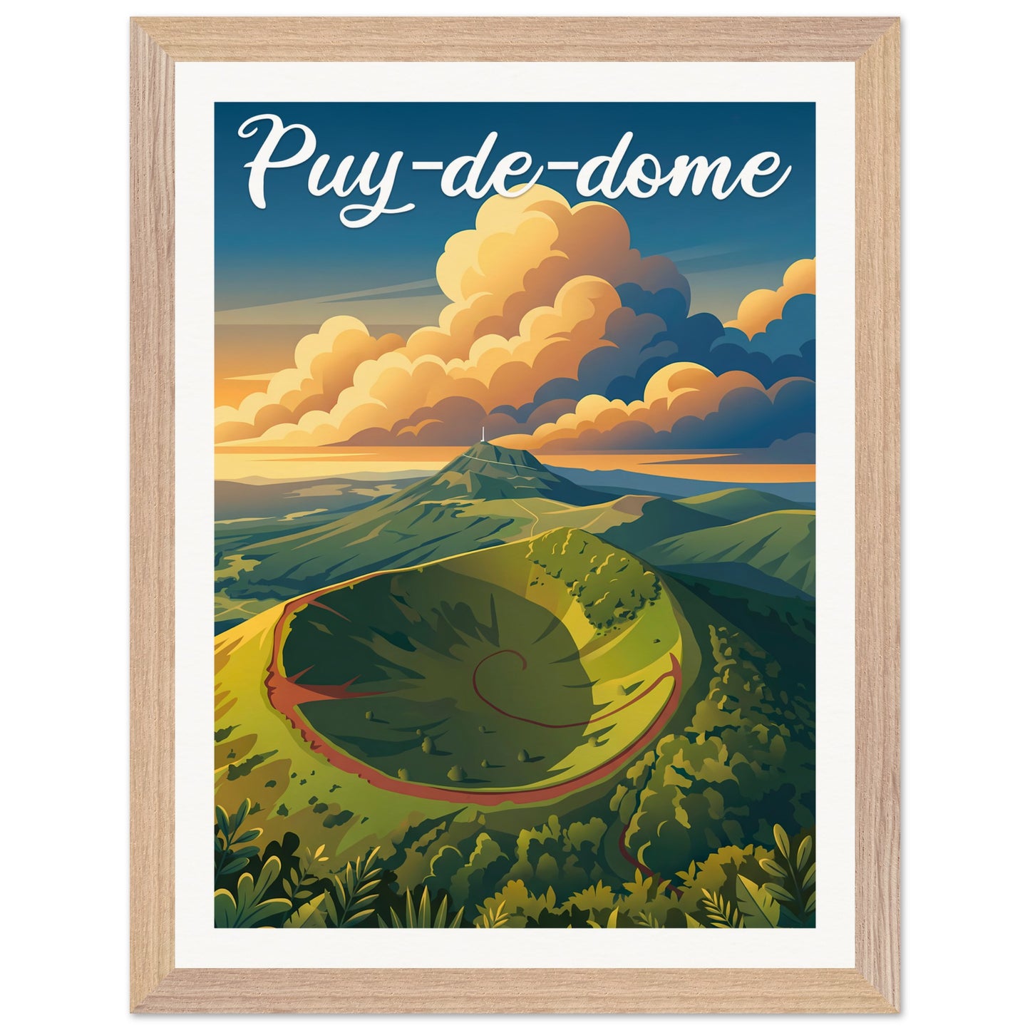 Affiche Puy-de-Dôme - Encadrée, cadre bois 30x40 cm
