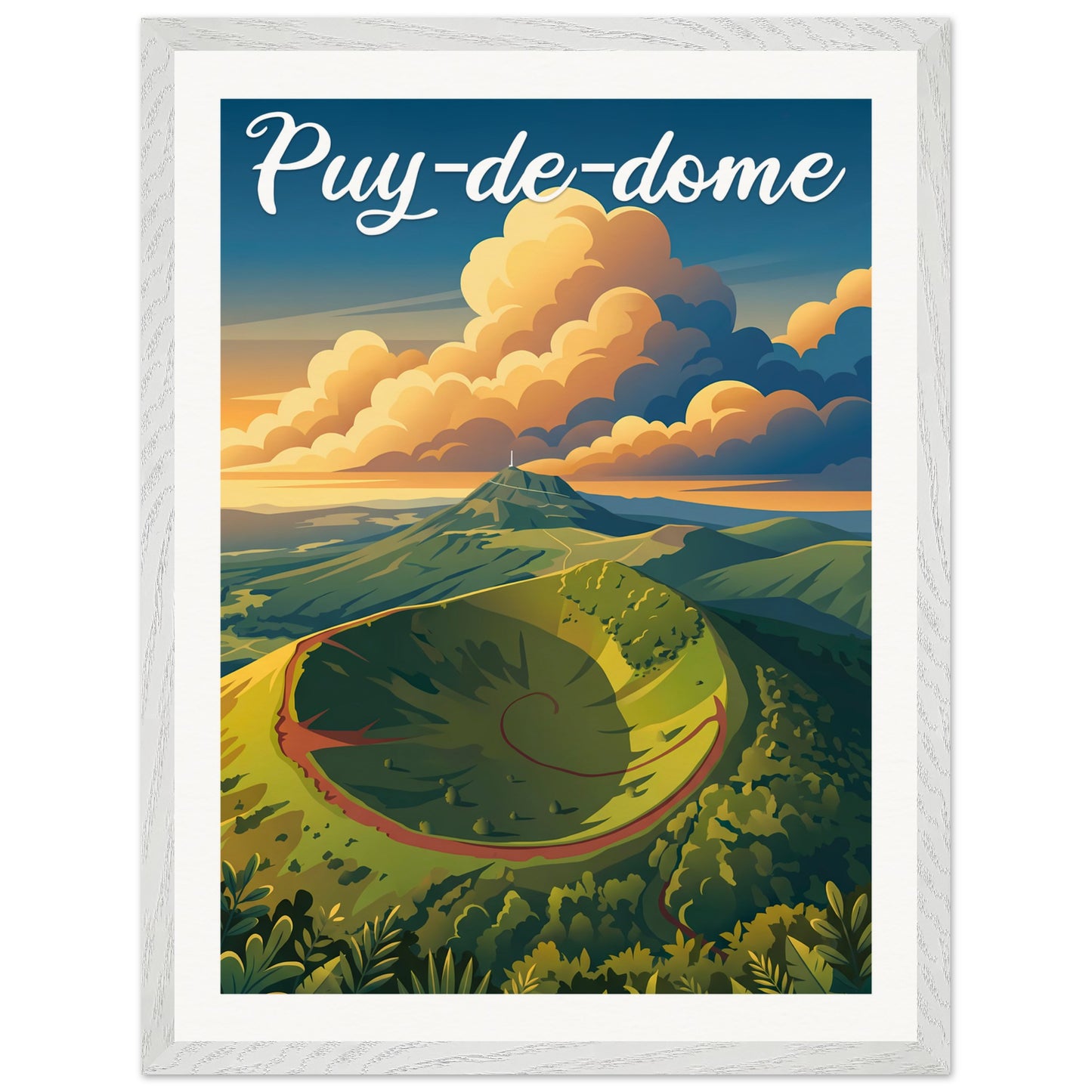Affiche Puy-de-Dôme - Encadrée, cadre blanc 45x60 cm
