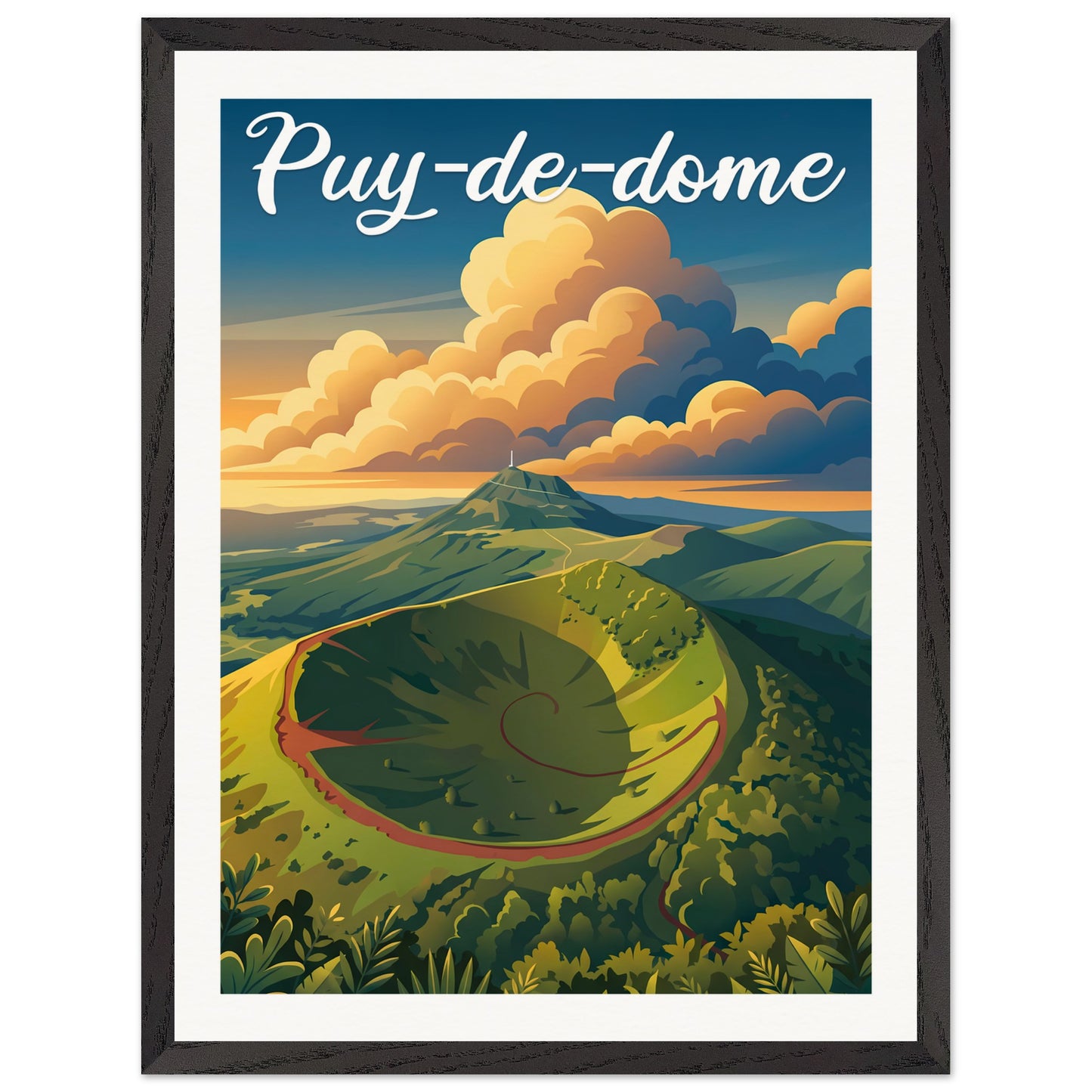 Affiche Puy-de-Dôme - Encadrée, cadre noir 45x60 cm