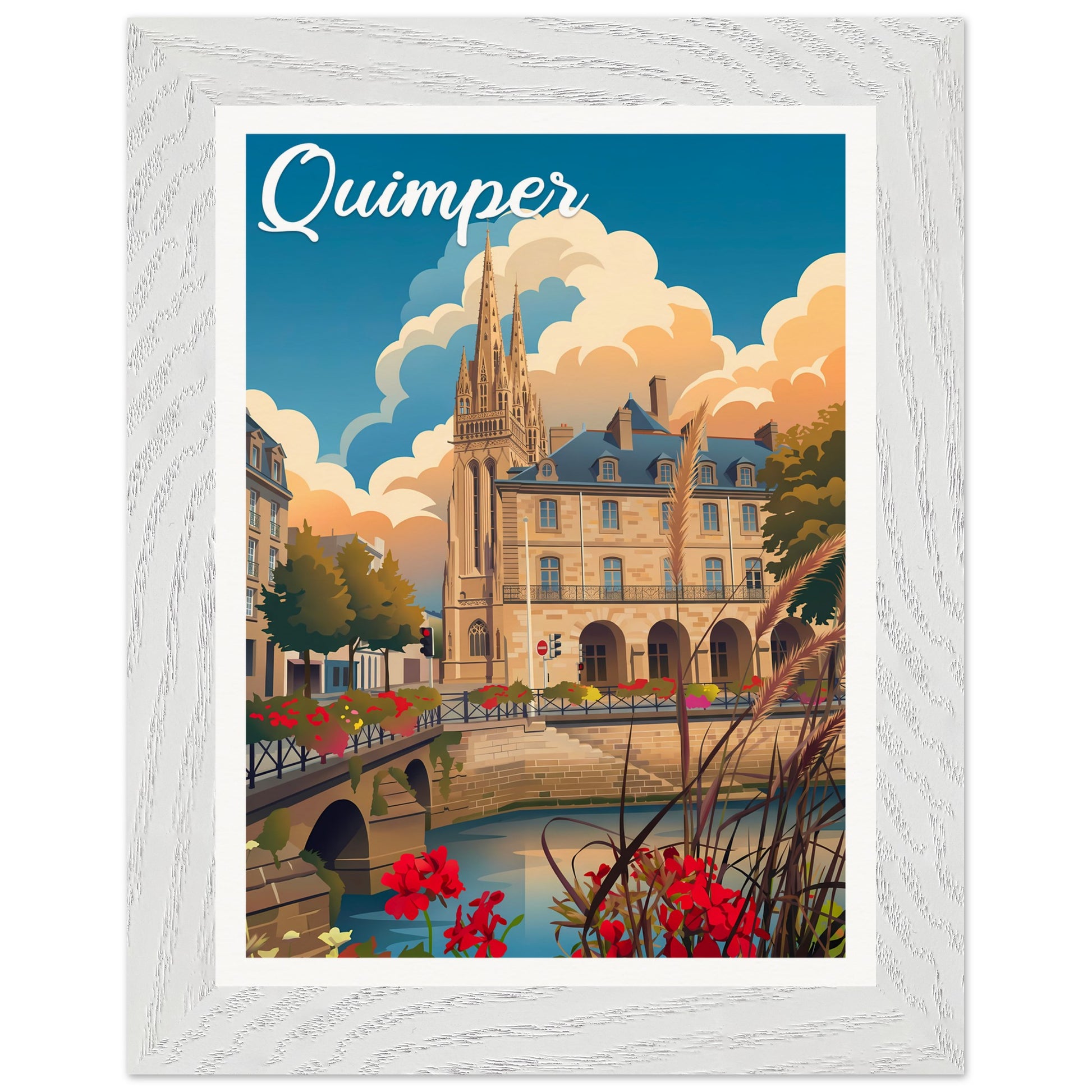 Affiche Quimper - Encadrée, cadre blanc 15x20 cm
