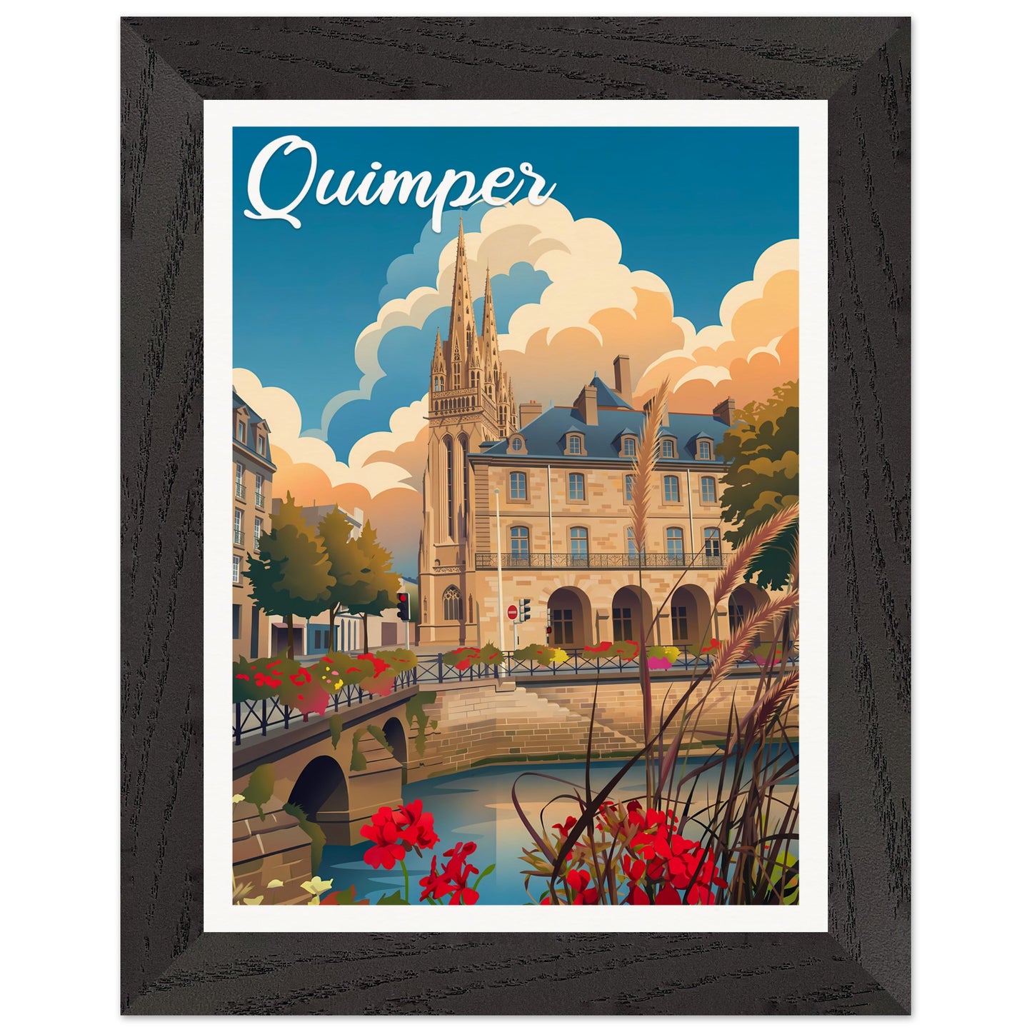 Affiche Quimper - Encadrée, cadre noir 15x20 cm