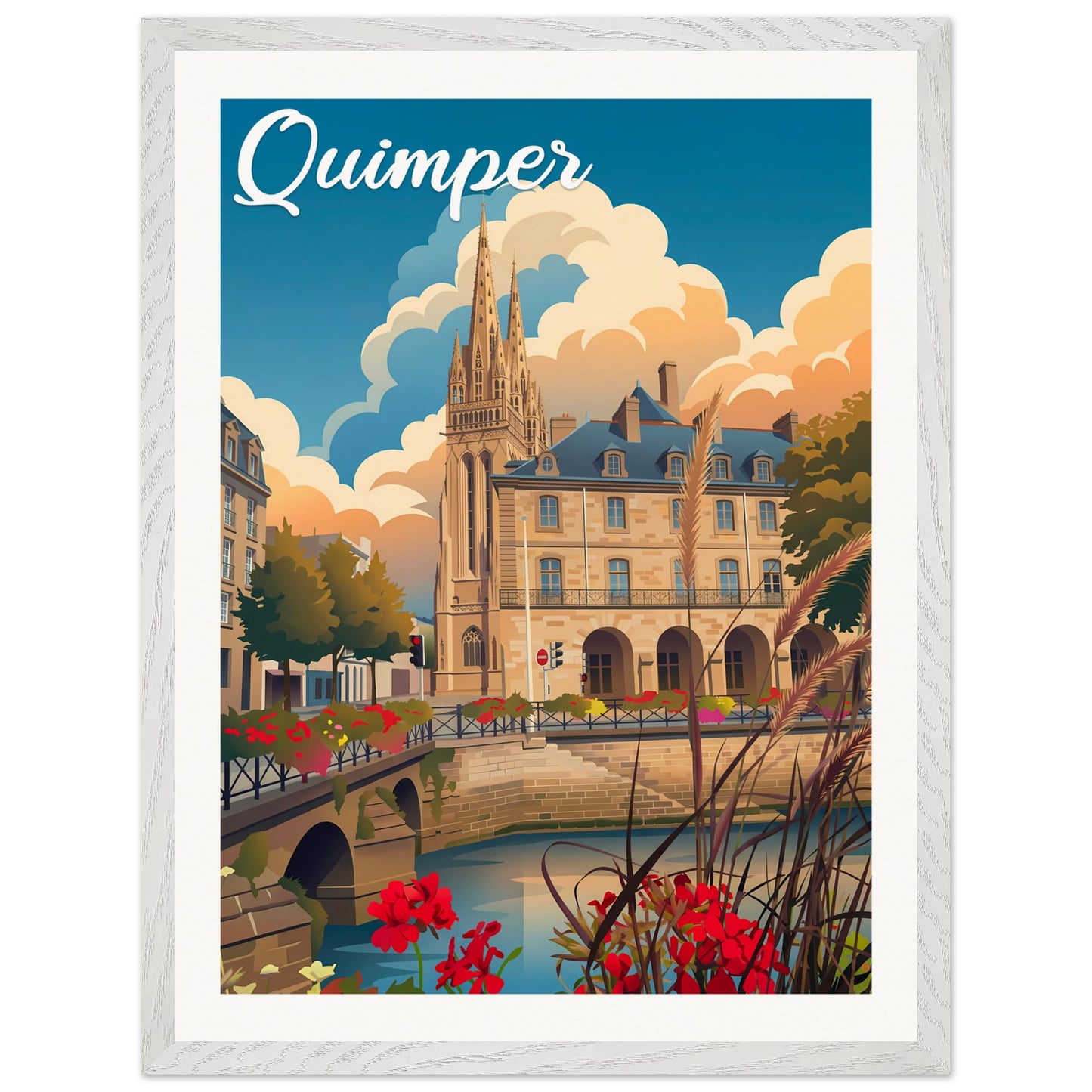 Affiche Quimper - Encadrée, cadre blanc 45x60 cm