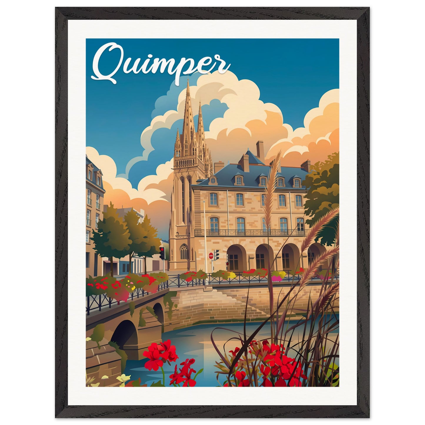 Affiche Quimper - Encadrée, cadre noir 45x60 cm