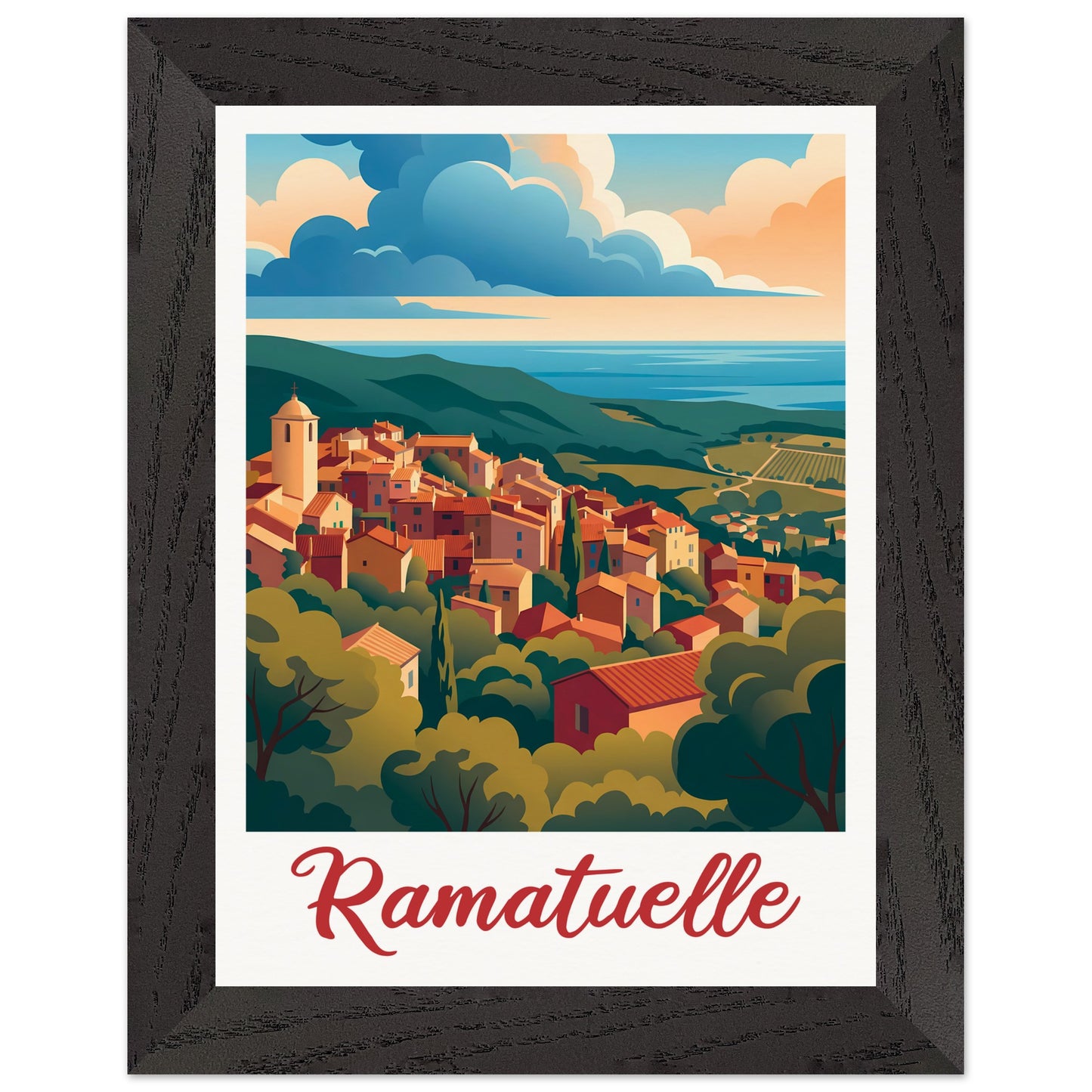 Affiche Ramatuelle - Encadrée, cadre noir 15x20 cm