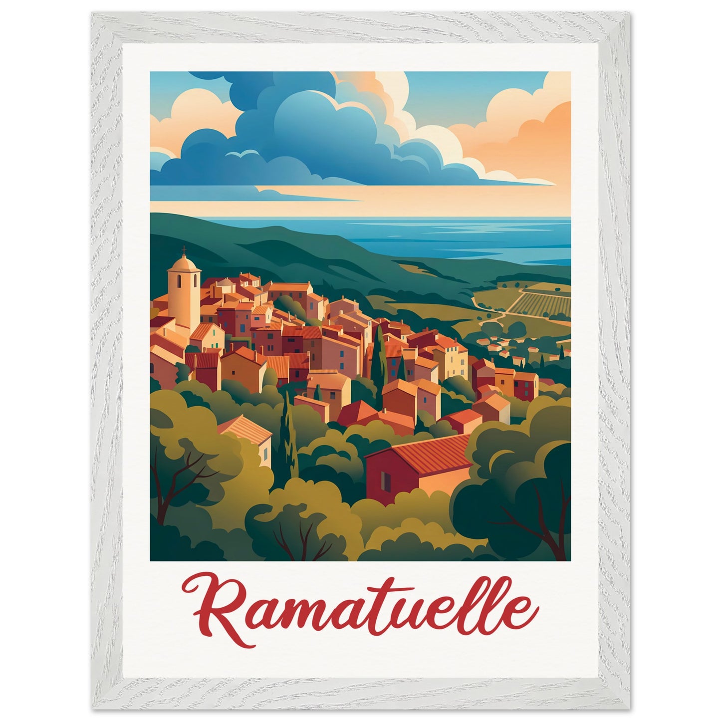 Affiche Ramatuelle - Encadrée, cadre blanc 30x40 cm