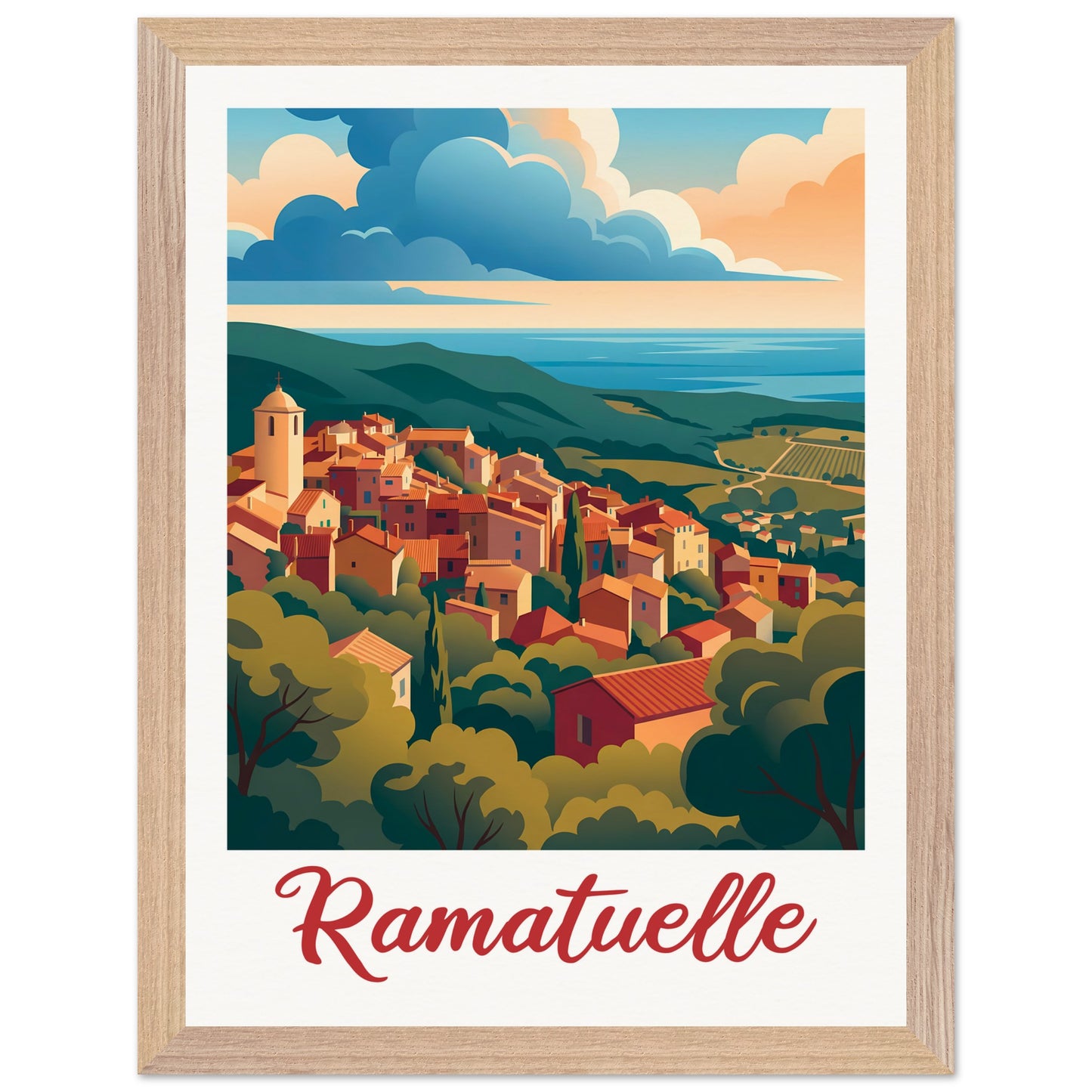 Affiche Ramatuelle - Encadrée, cadre bois 30x40 cm