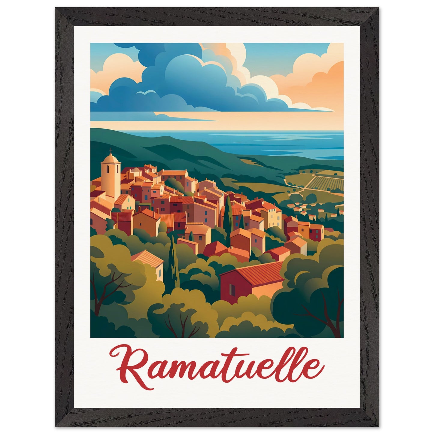 Affiche Ramatuelle - Encadrée, cadre noir 30x40 cm