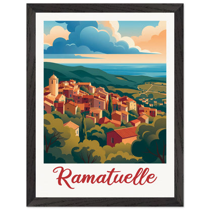 Affiche Ramatuelle - Encadrée, cadre noir 30x40 cm