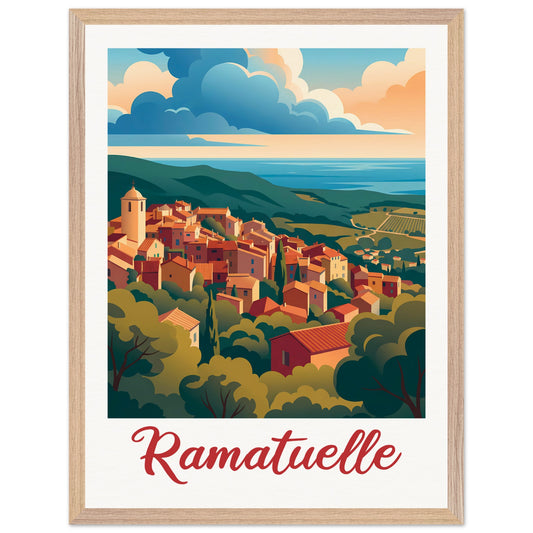 Affiche Ramatuelle - Encadrée, cadre bois 45x60 cm