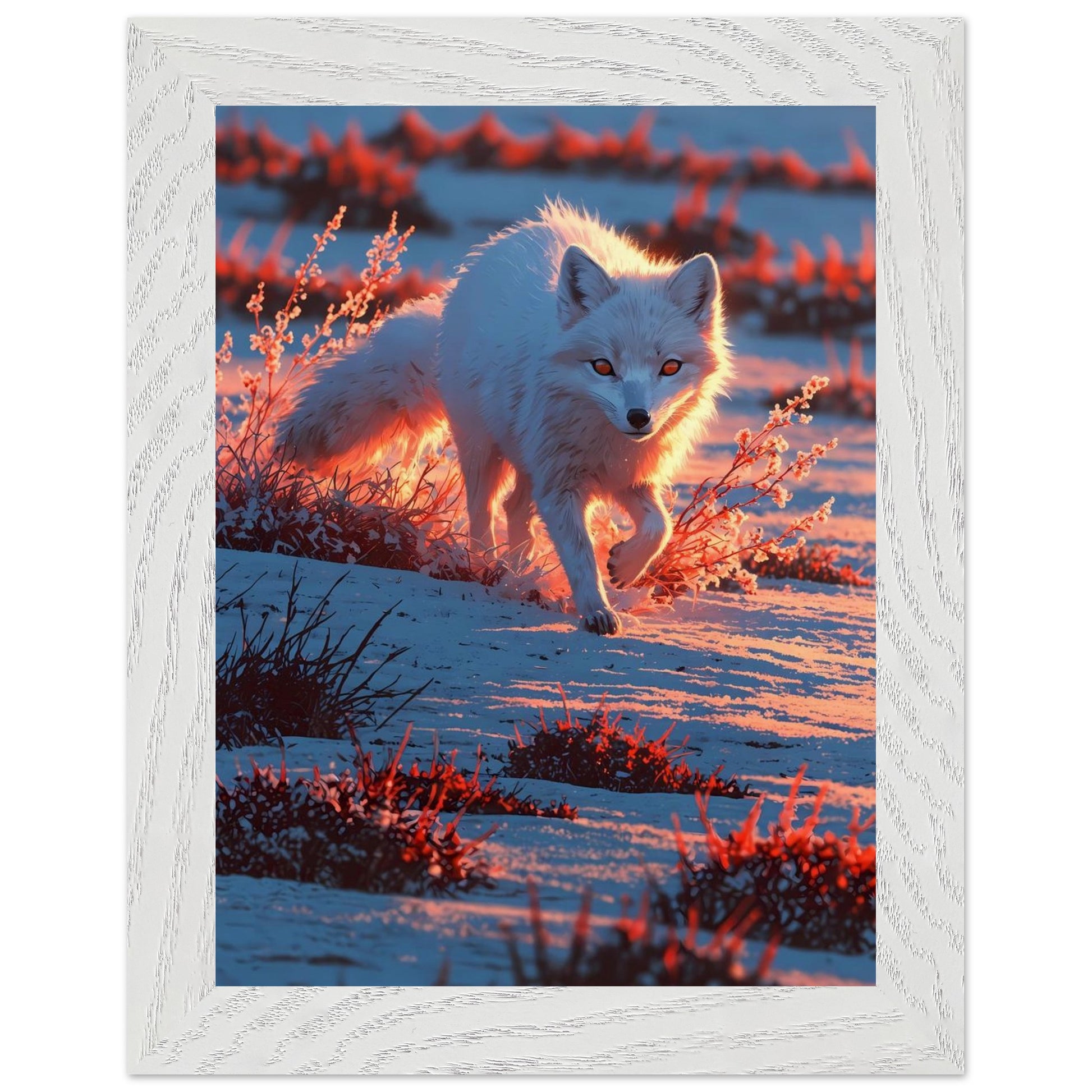 Affiche Renard arctique Encadrée, cadre blanc 15x20 cm