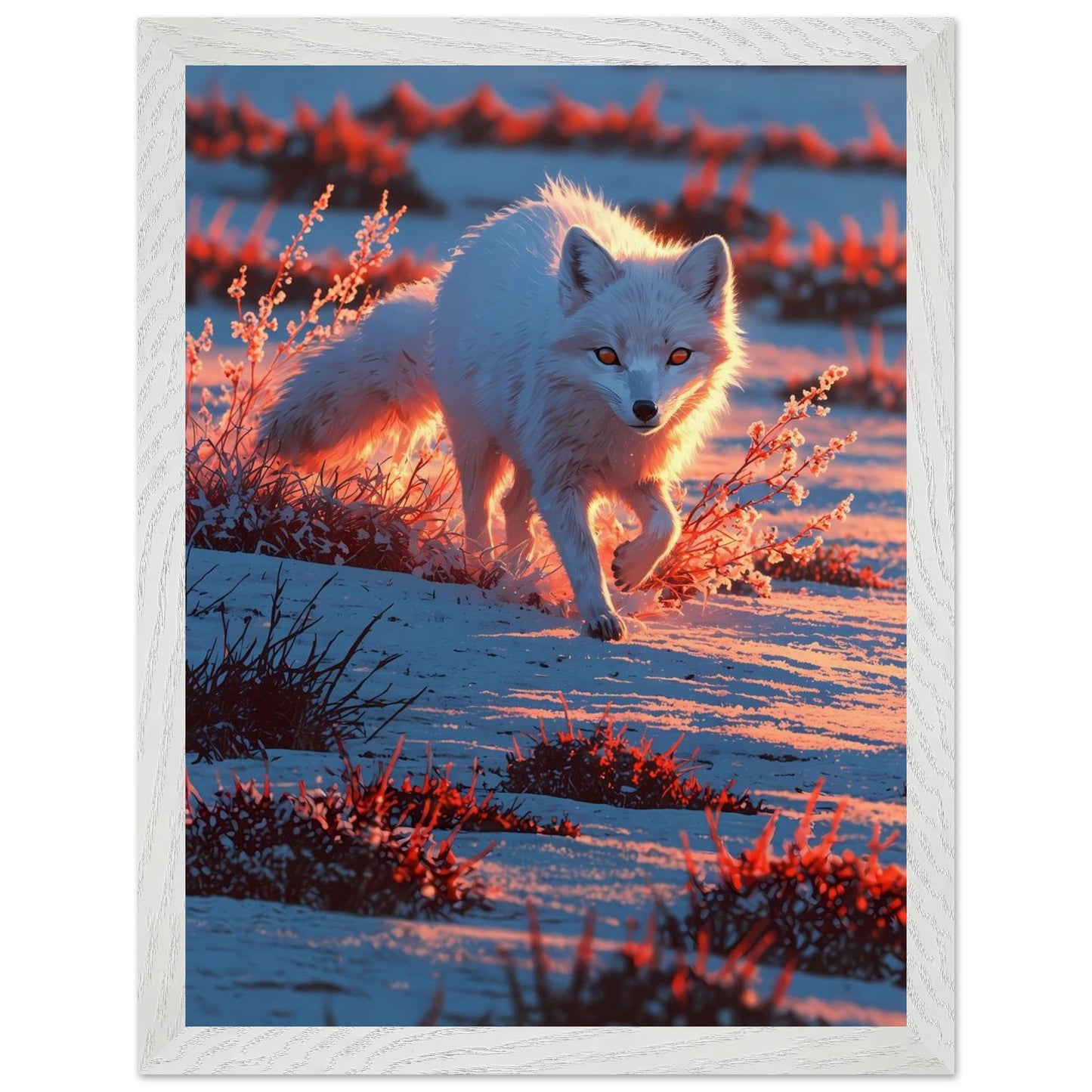 Affiche Renard arctique Encadrée, cadre blanc 30x40 cm