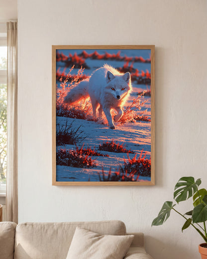 Affiche Renard arctique Encadrée, mockup en situation dans un interieur, Muchimura