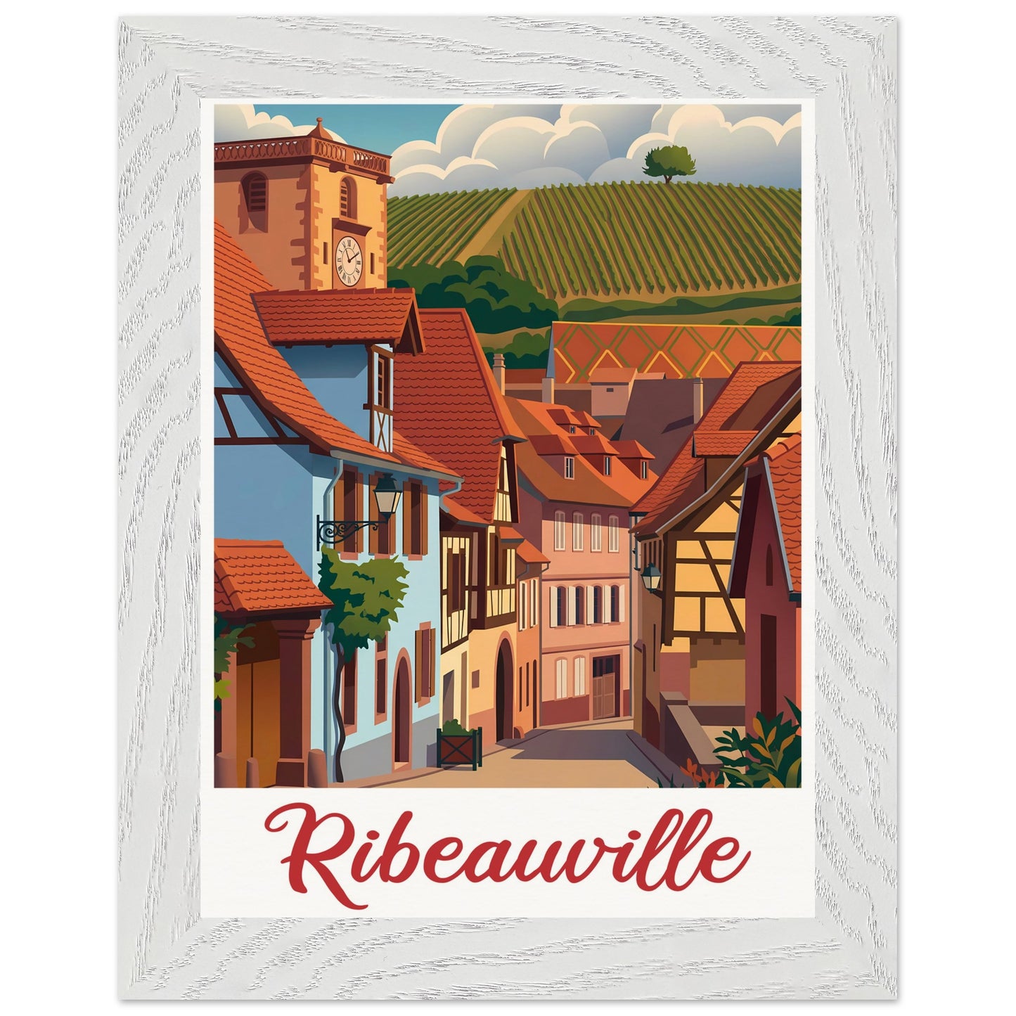 Affiche Ribeauvillé - Encadrée, cadre blanc 15x20 cm