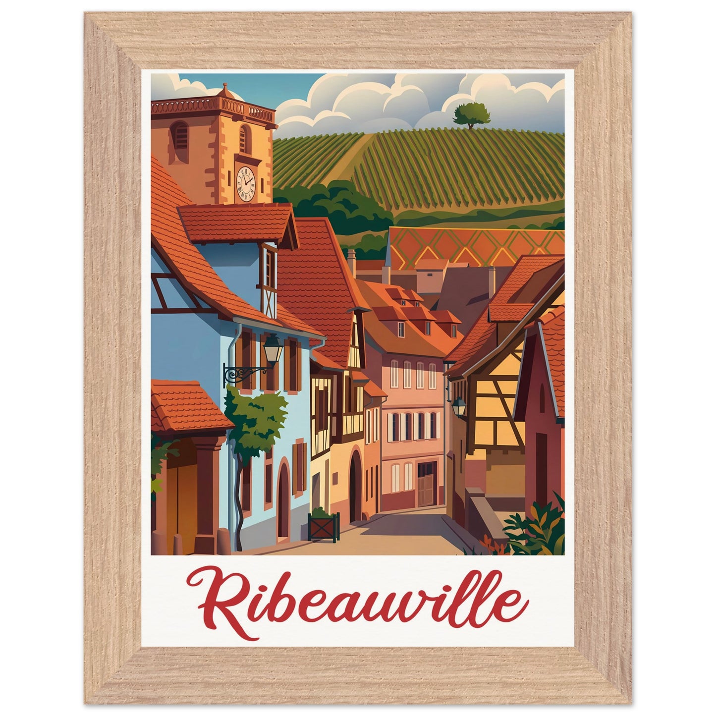 Affiche Ribeauvillé - Encadrée, cadre bois 15x20 cm