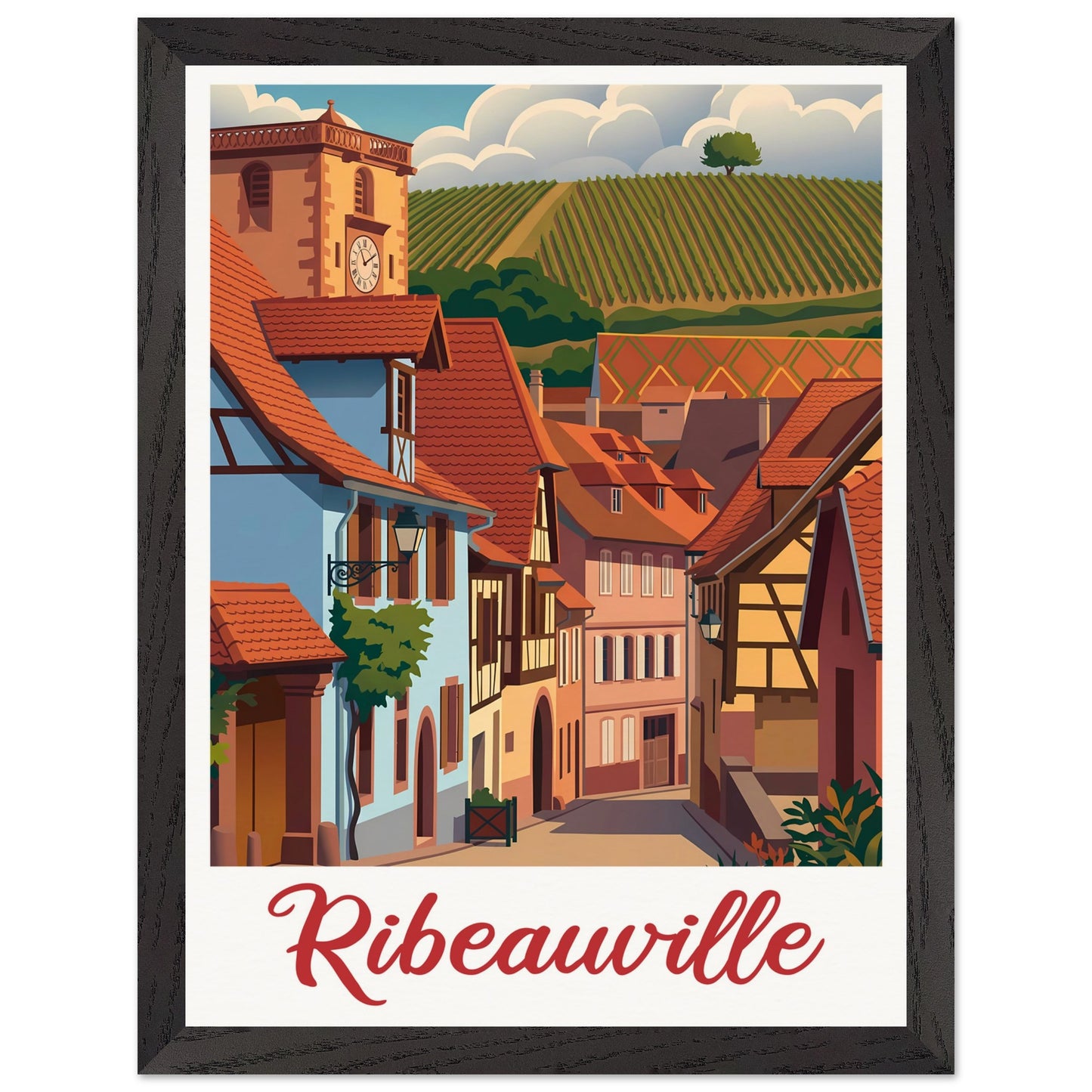 Affiche Ribeauvillé - Encadrée, cadre noir 30x40 cm