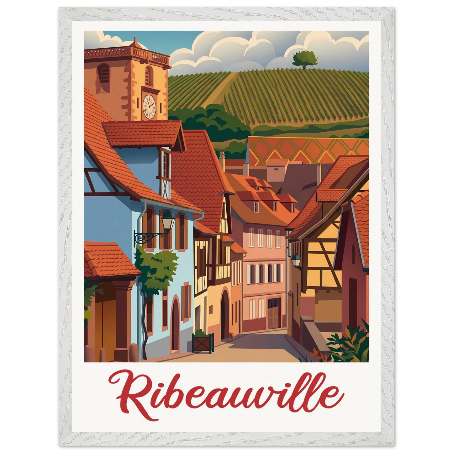 Affiche Ribeauvillé - Encadrée, cadre blanc 45x60 cm