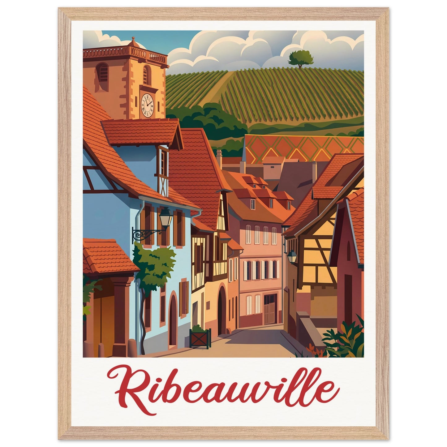 Affiche Ribeauvillé - Encadrée, cadre bois 45x60 cm