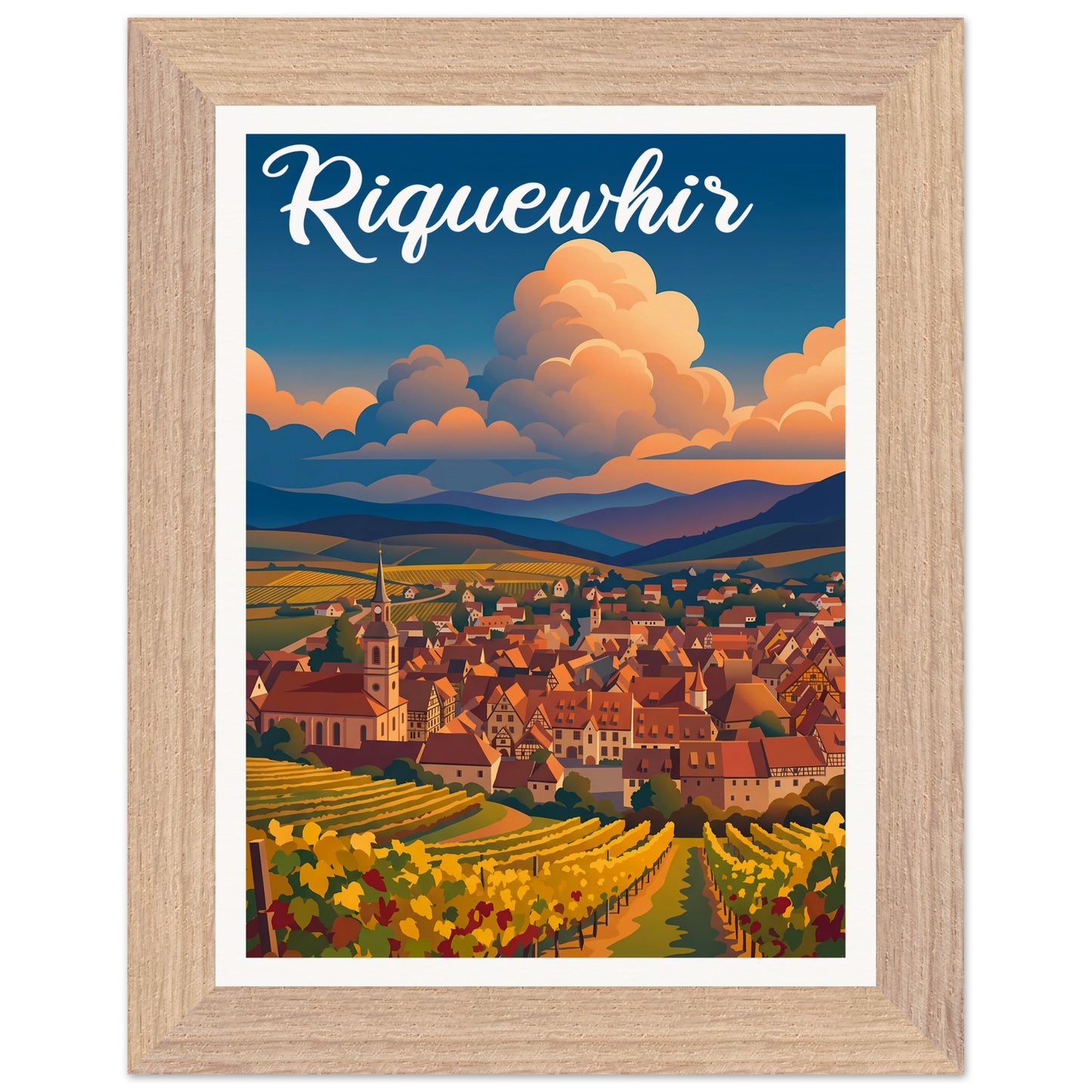 Affiche Riquewihr - Encadrée, cadre bois 15x20 cm