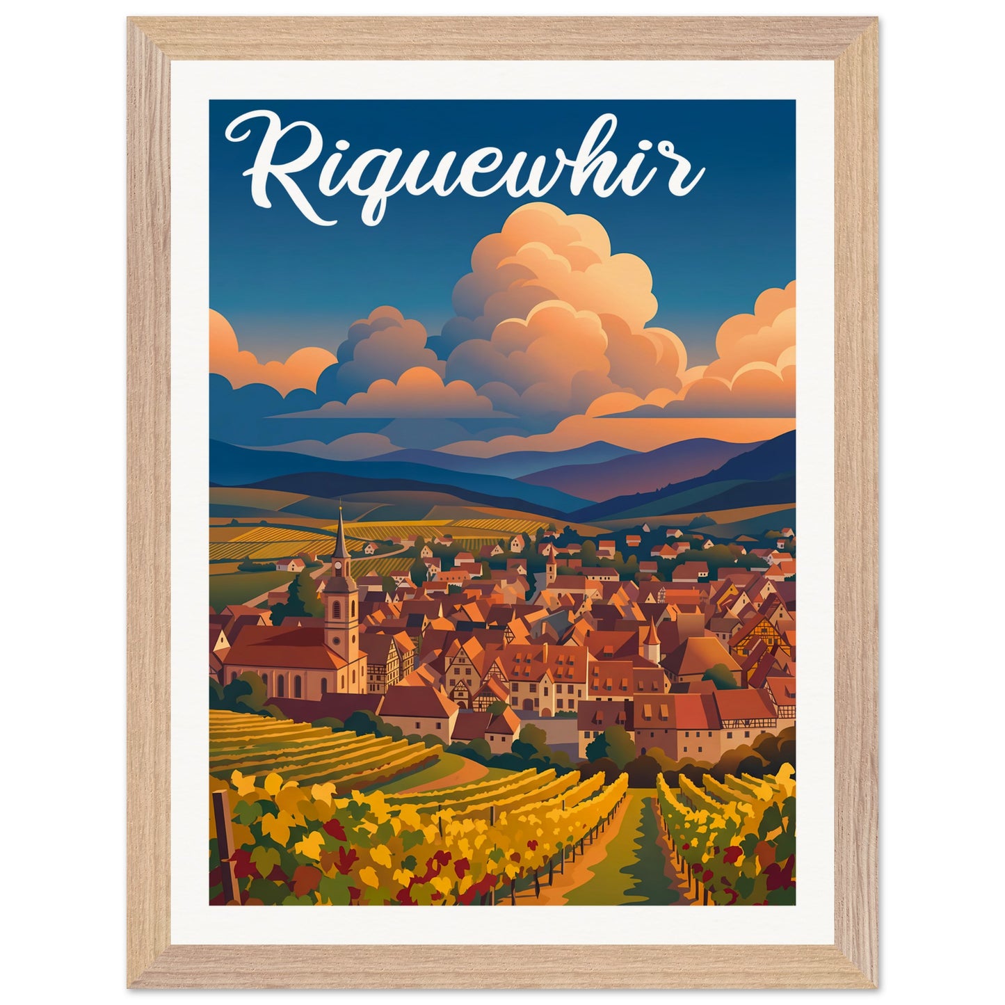 Affiche Riquewihr - Encadrée, cadre bois 30x40 cm