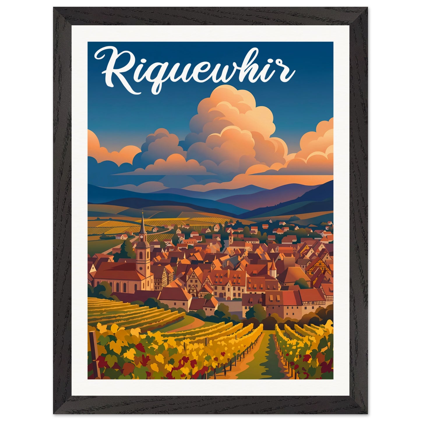 Affiche Riquewihr - Encadrée, cadre noir 30x40 cm