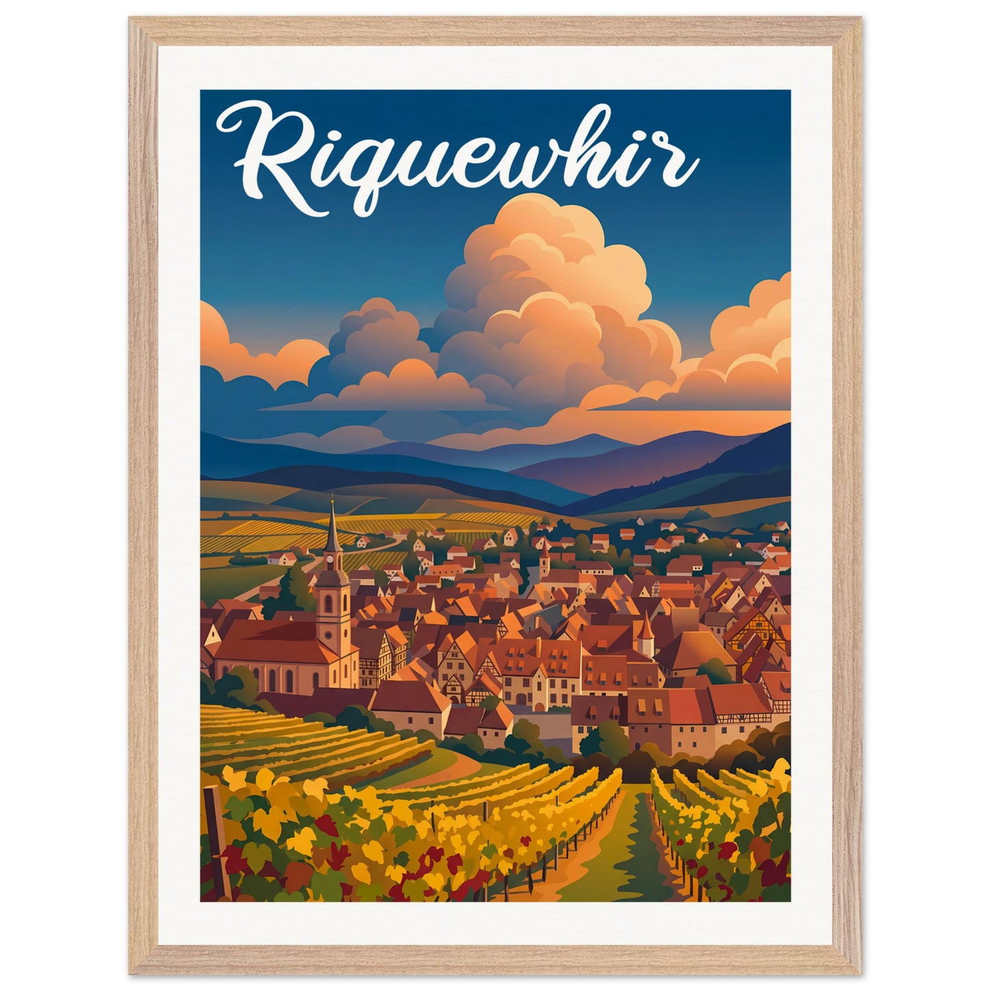 Affiche Riquewihr - Encadrée, cadre bois 45x60 cm