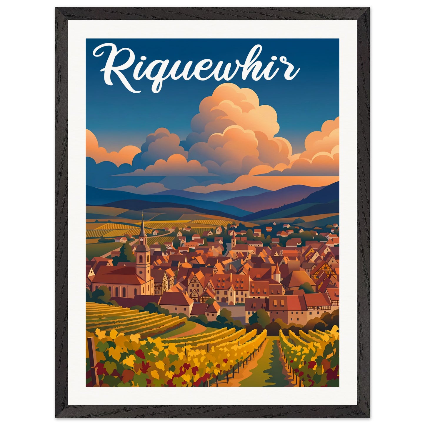 Affiche Riquewihr - Encadrée, cadre noir 45x60 cm
