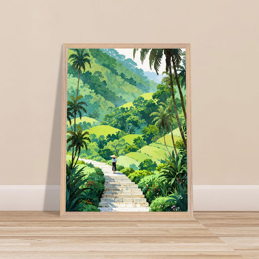 Affiche Rizière en terrasses Encadrée, cadre bois 45x60 cm
