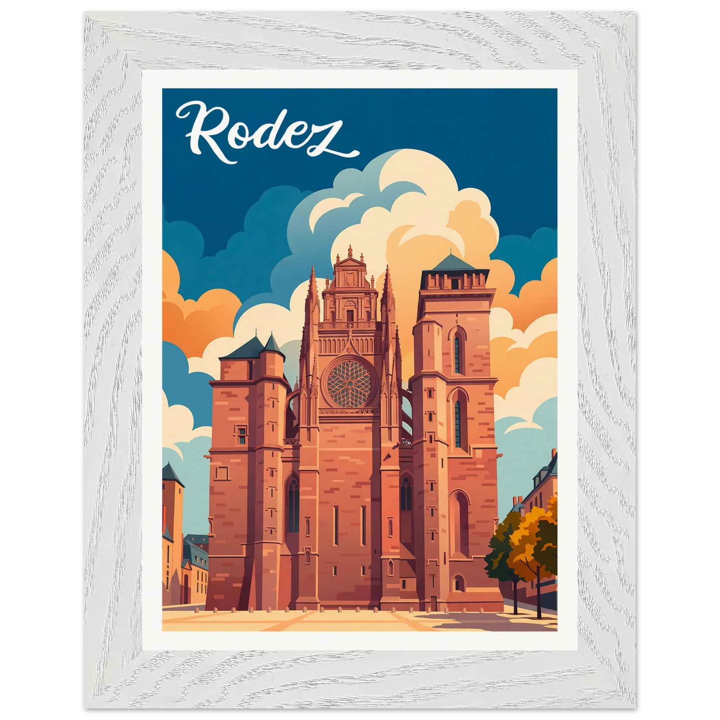 Affiche Rodez - Encadrée, cadre blanc 15x20 cm