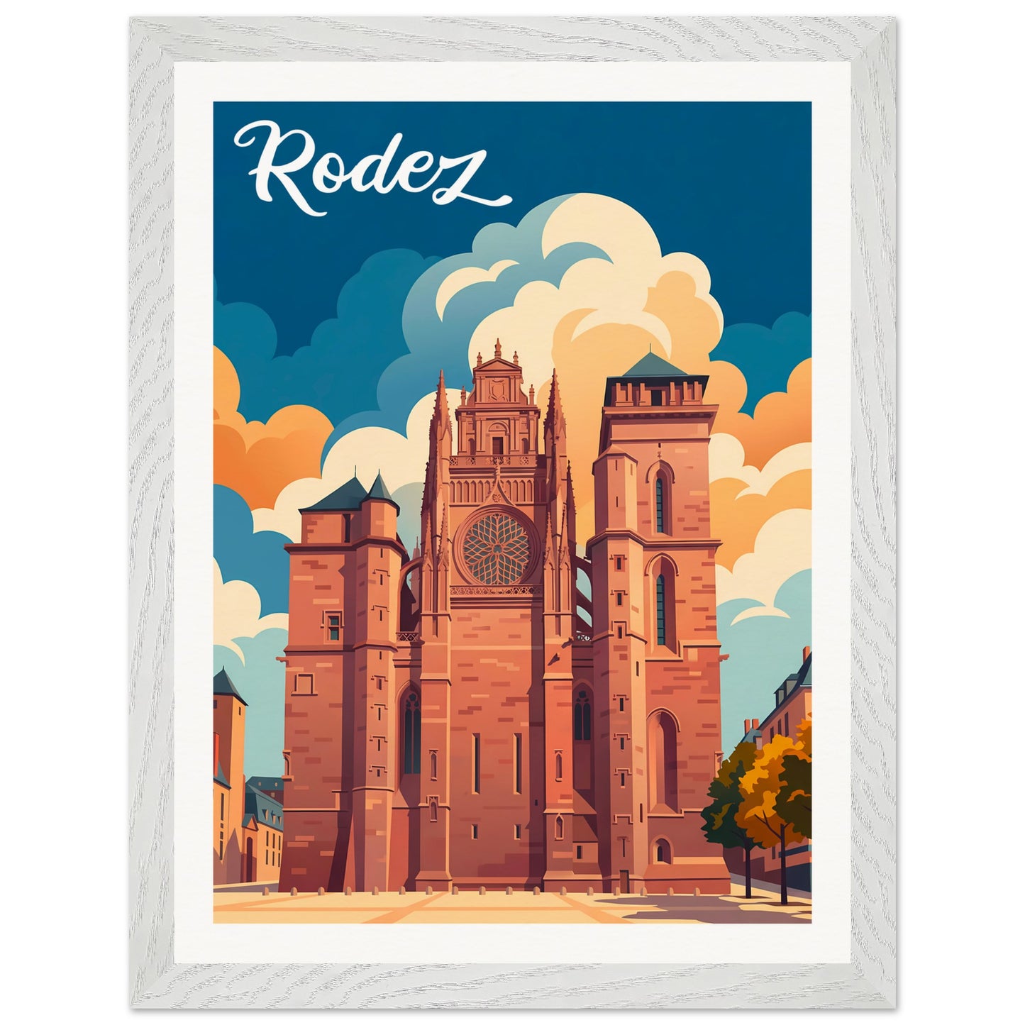 Affiche Rodez - Encadrée, cadre blanc 30x40 cm