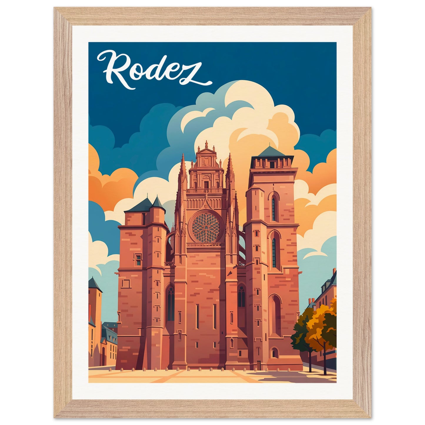 Affiche Rodez - Encadrée, cadre bois 30x40 cm