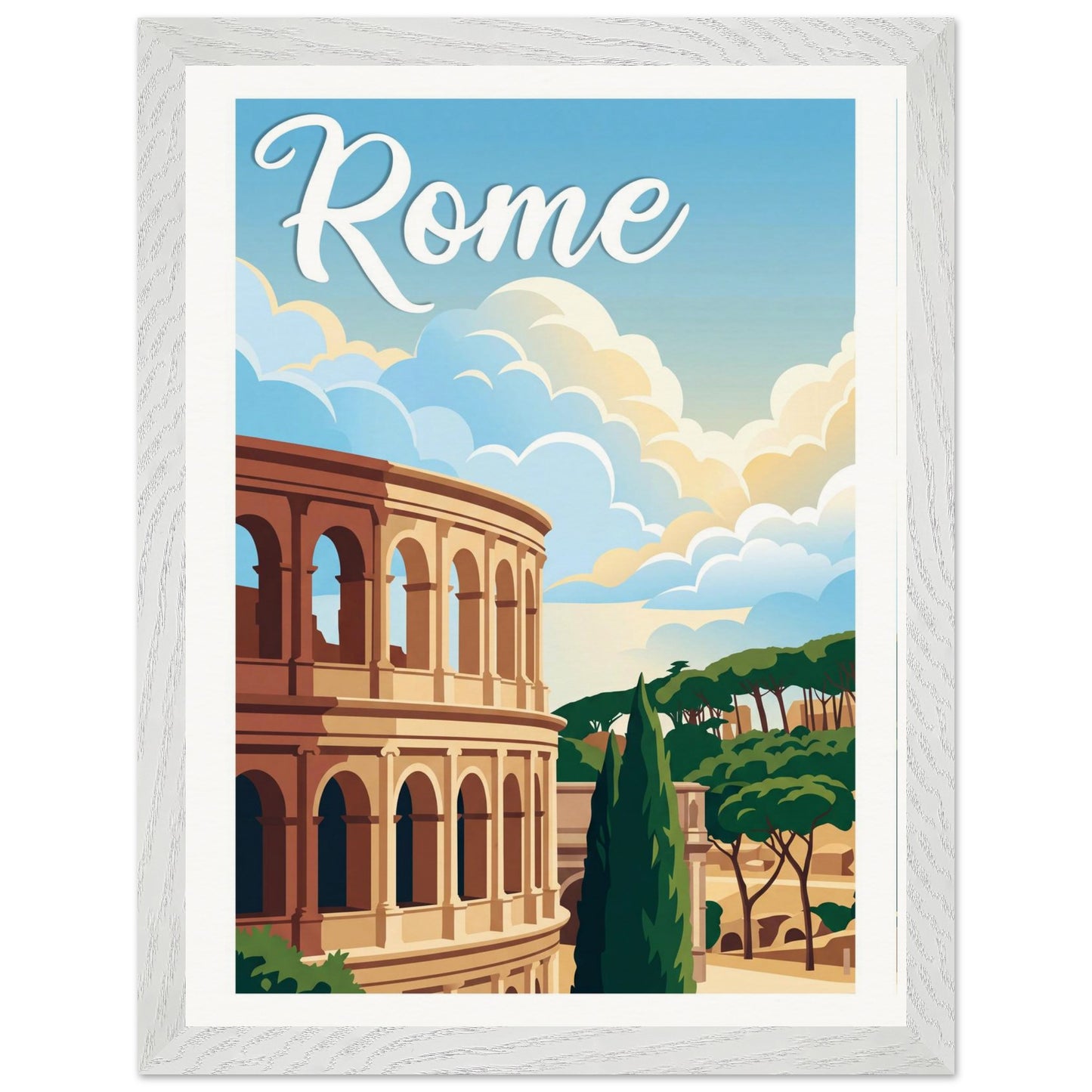 Affiche Rome - Encadrée, cadre blanc 30x40 cm