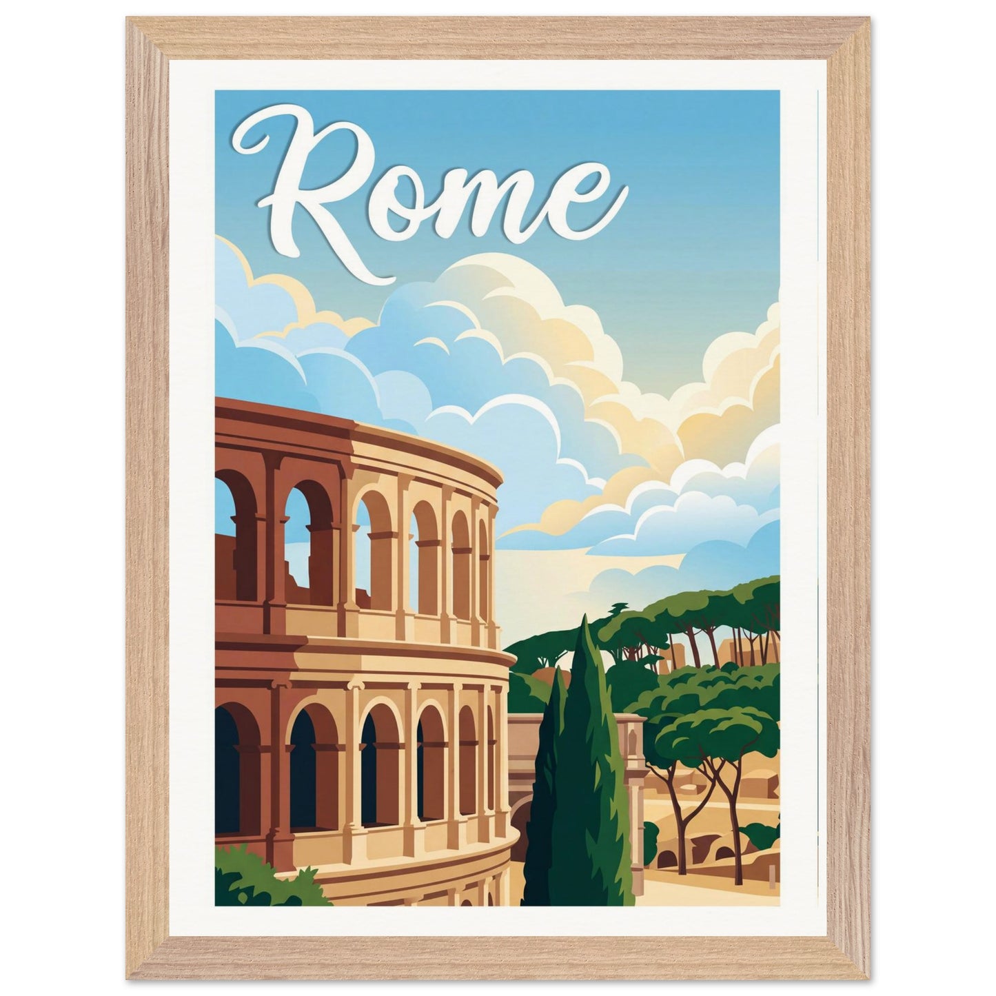 Affiche Rome - Encadrée, cadre bois 30x40 cm