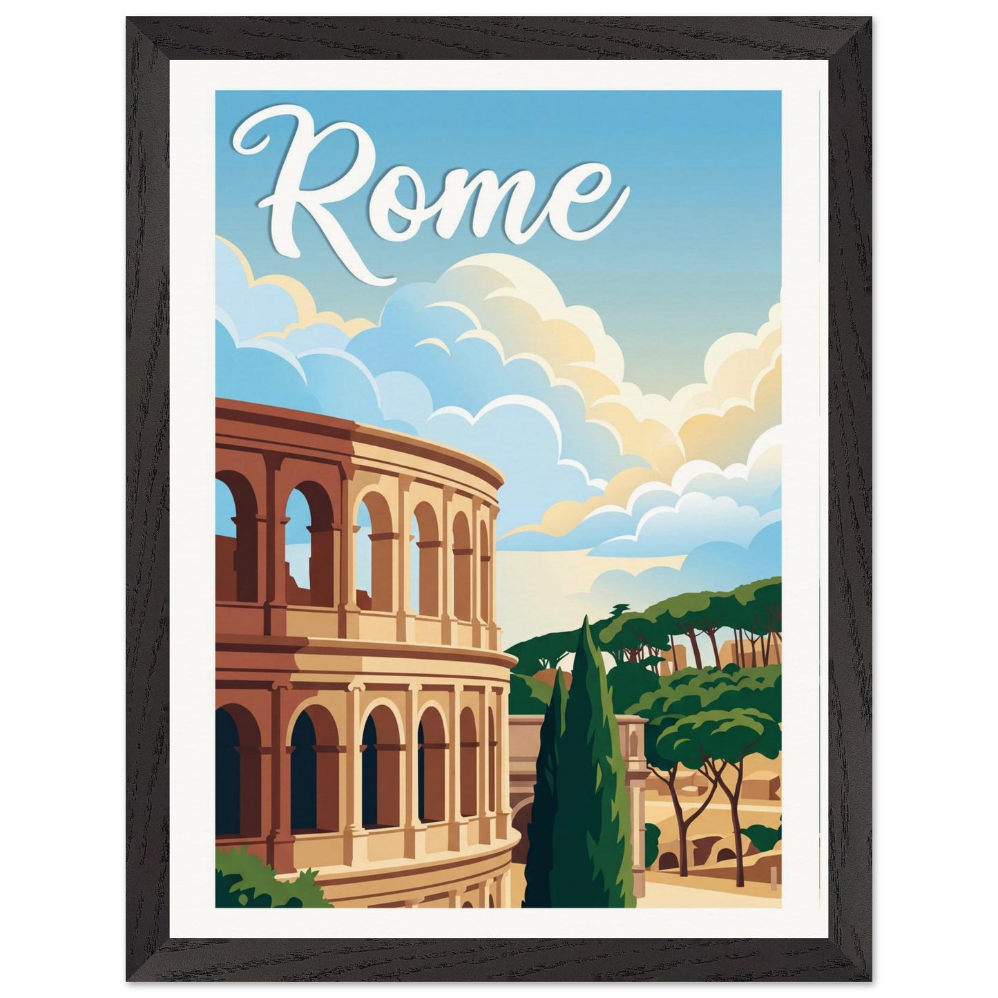 Affiche Rome - Encadrée, cadre noir 30x40 cm