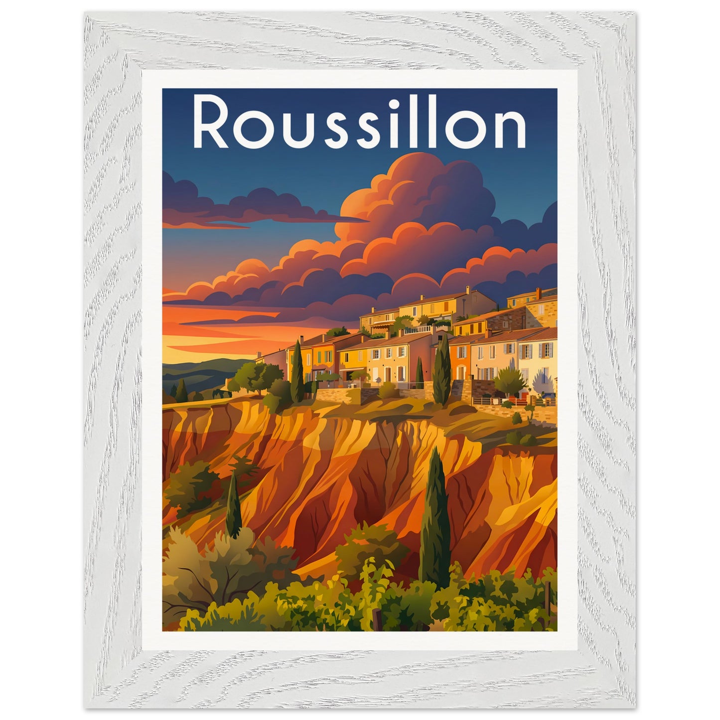 Affiche Roussillon - Encadrée, cadre blanc 15x20 cm