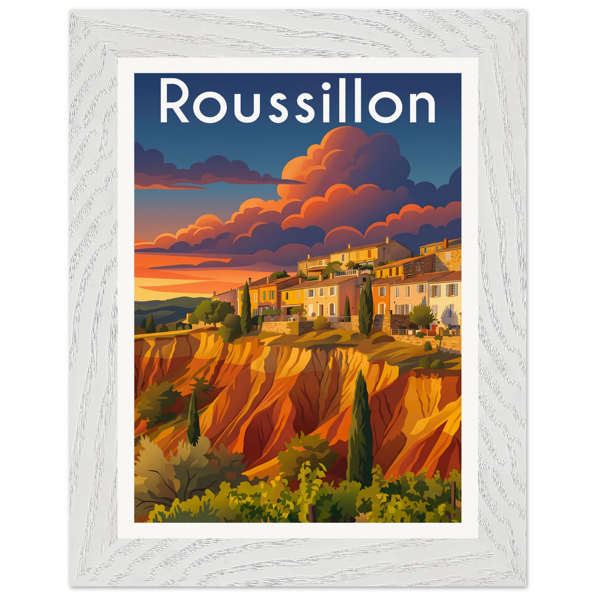 Affiche Roussillon - Encadrée, cadre blanc 15x20 cm