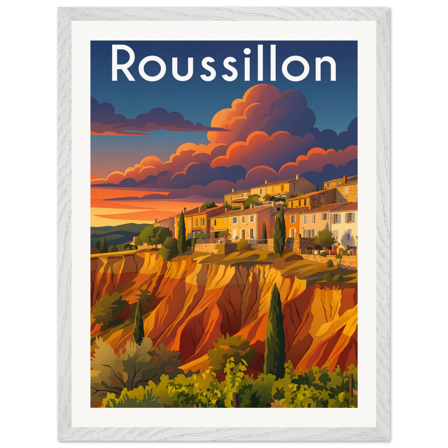 Affiche Roussillon - Encadrée, cadre blanc 45x60 cm