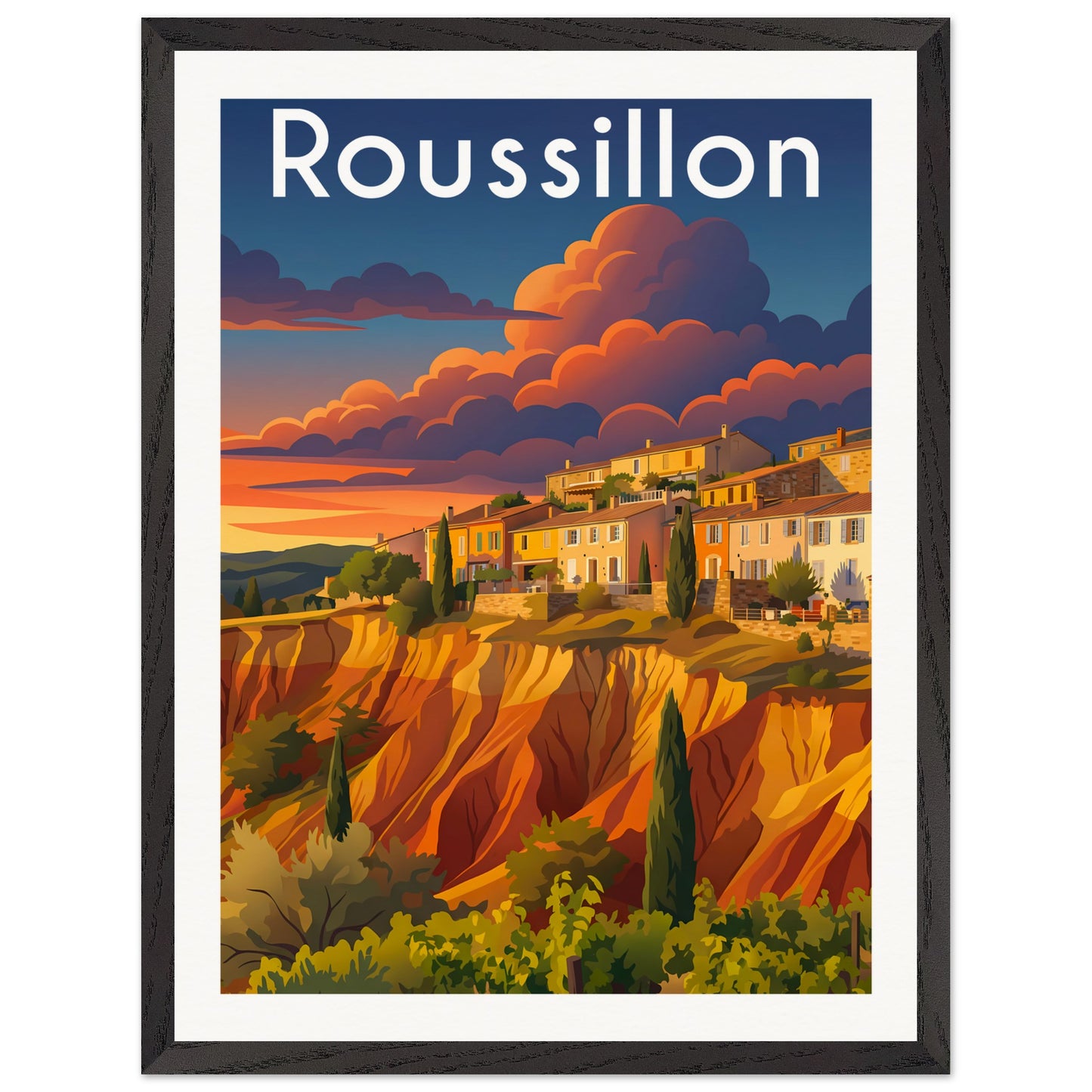 Affiche Roussillon - Encadrée, cadre noir 45x60 cm