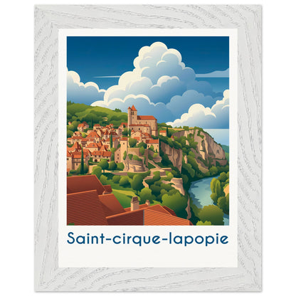 Affiche Saint-Cirq-Lapopie - Encadrée, cadre blanc 15x20 cm