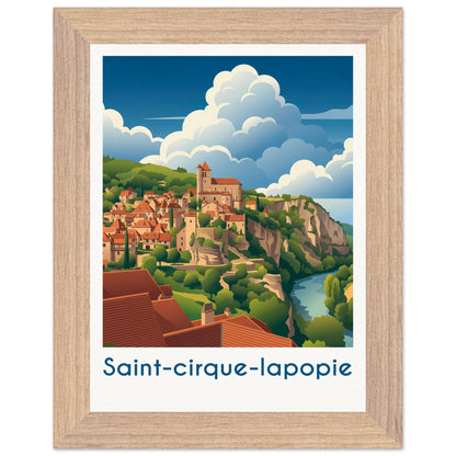 Affiche Saint-Cirq-Lapopie - Encadrée, cadre bois 15x20 cm