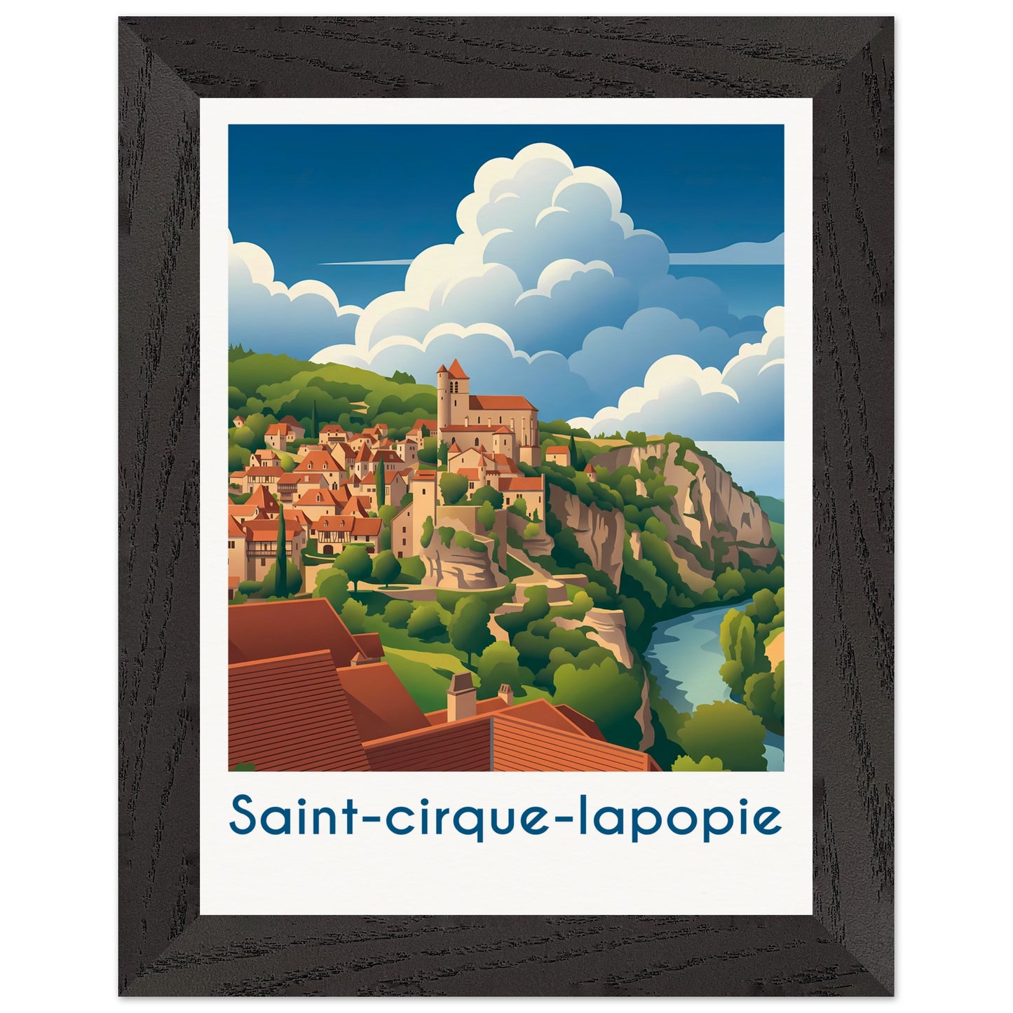 Affiche Saint-Cirq-Lapopie - Encadrée, cadre noir 15x20 cm