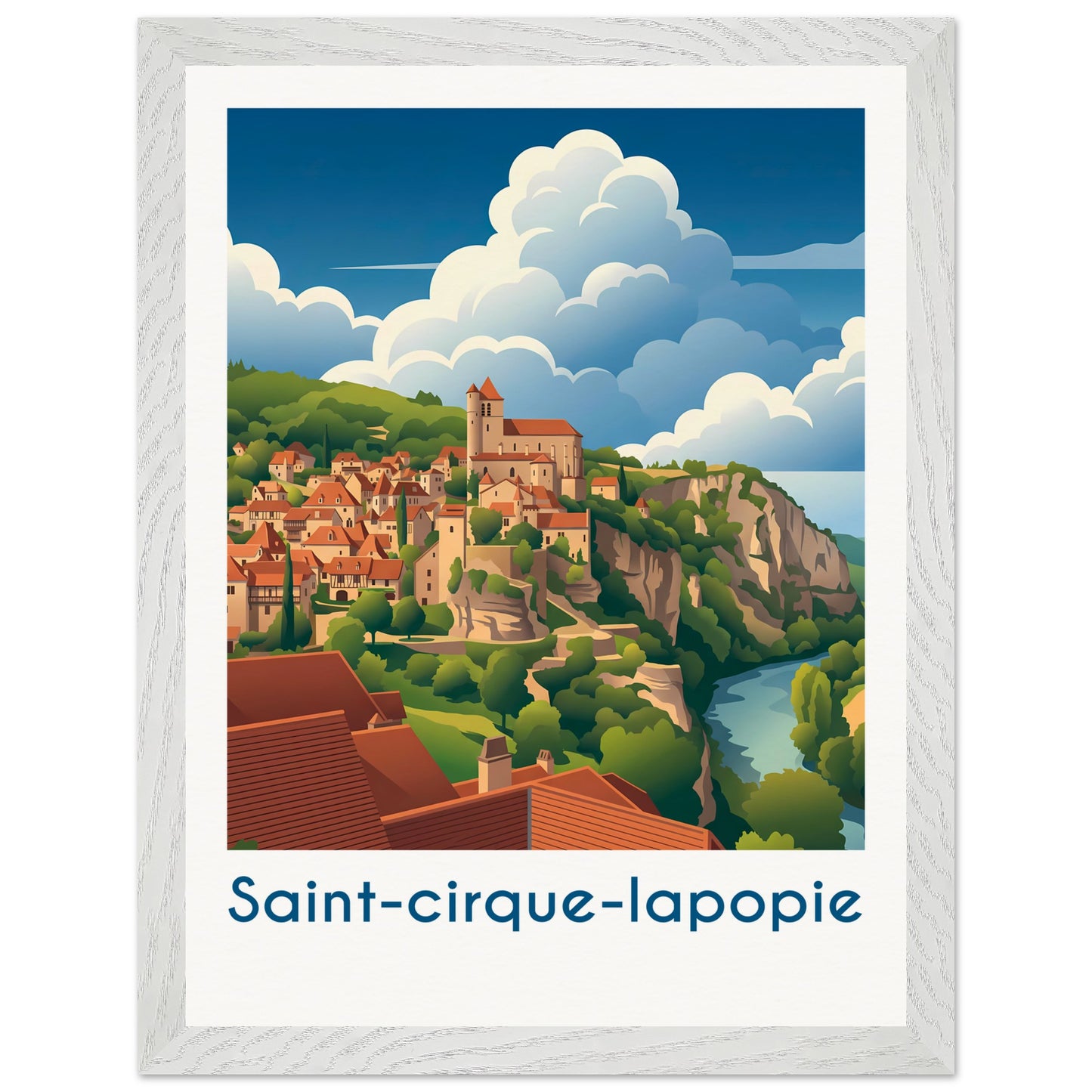 Affiche Saint-Cirq-Lapopie - Encadrée, cadre blanc 30x40 cm