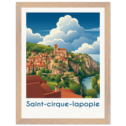 Affiche Saint-Cirq-Lapopie - Encadrée, cadre bois 30x40 cm