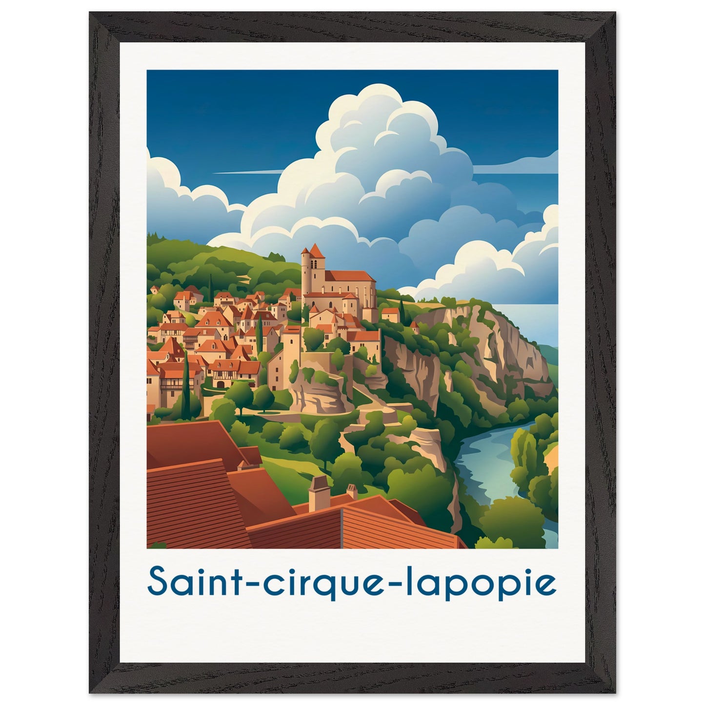 Affiche Saint-Cirq-Lapopie - Encadrée, cadre noir 30x40 cm
