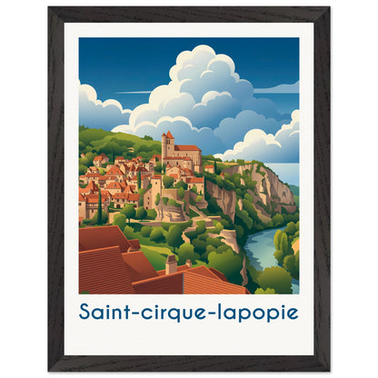 Affiche Saint-Cirq-Lapopie - Encadrée, cadre noir 30x40 cm