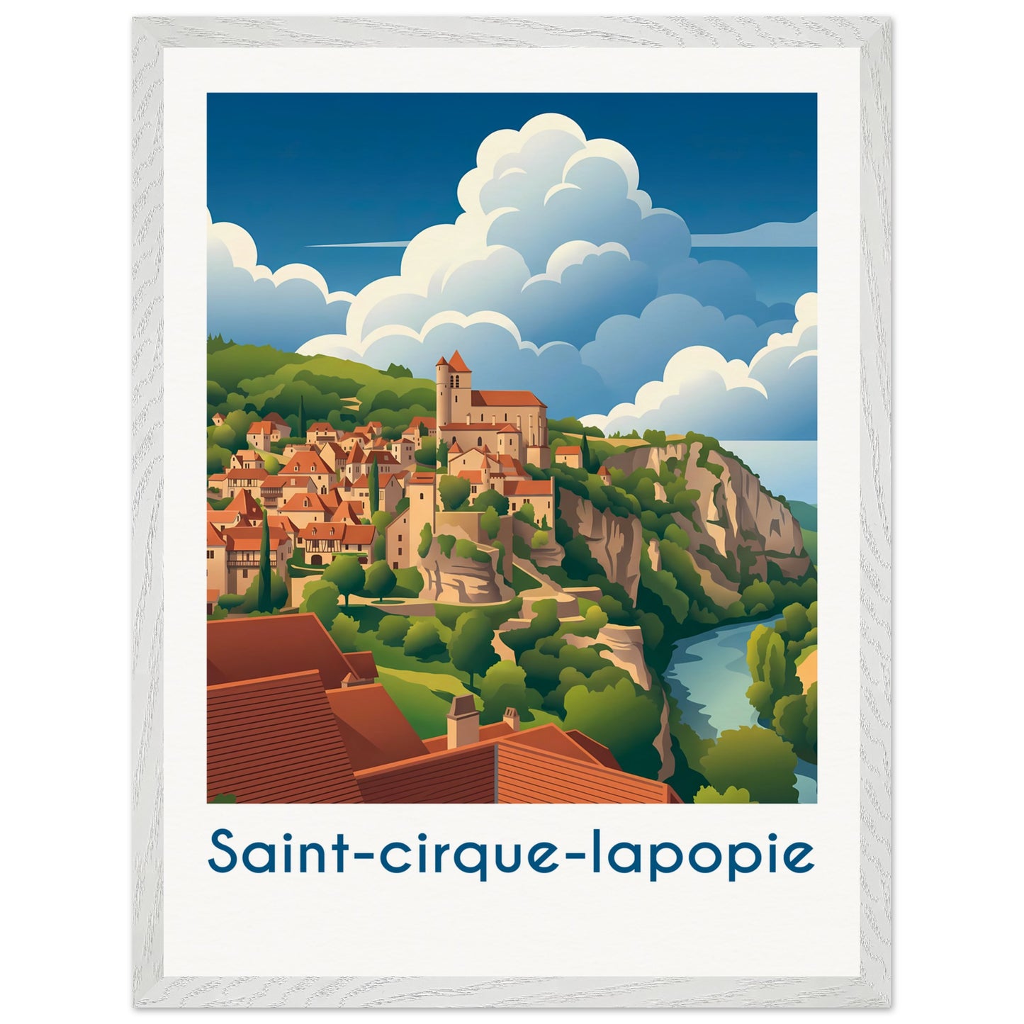 Affiche Saint-Cirq-Lapopie - Encadrée, cadre blanc 45x60 cm