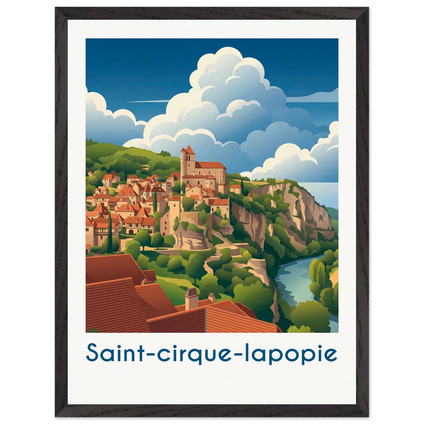 Affiche Saint-Cirq-Lapopie - Encadrée, cadre noir 45x60 cm