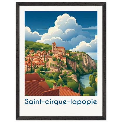Affiche Saint-Cirq-Lapopie - Encadrée, cadre noir 45x60 cm