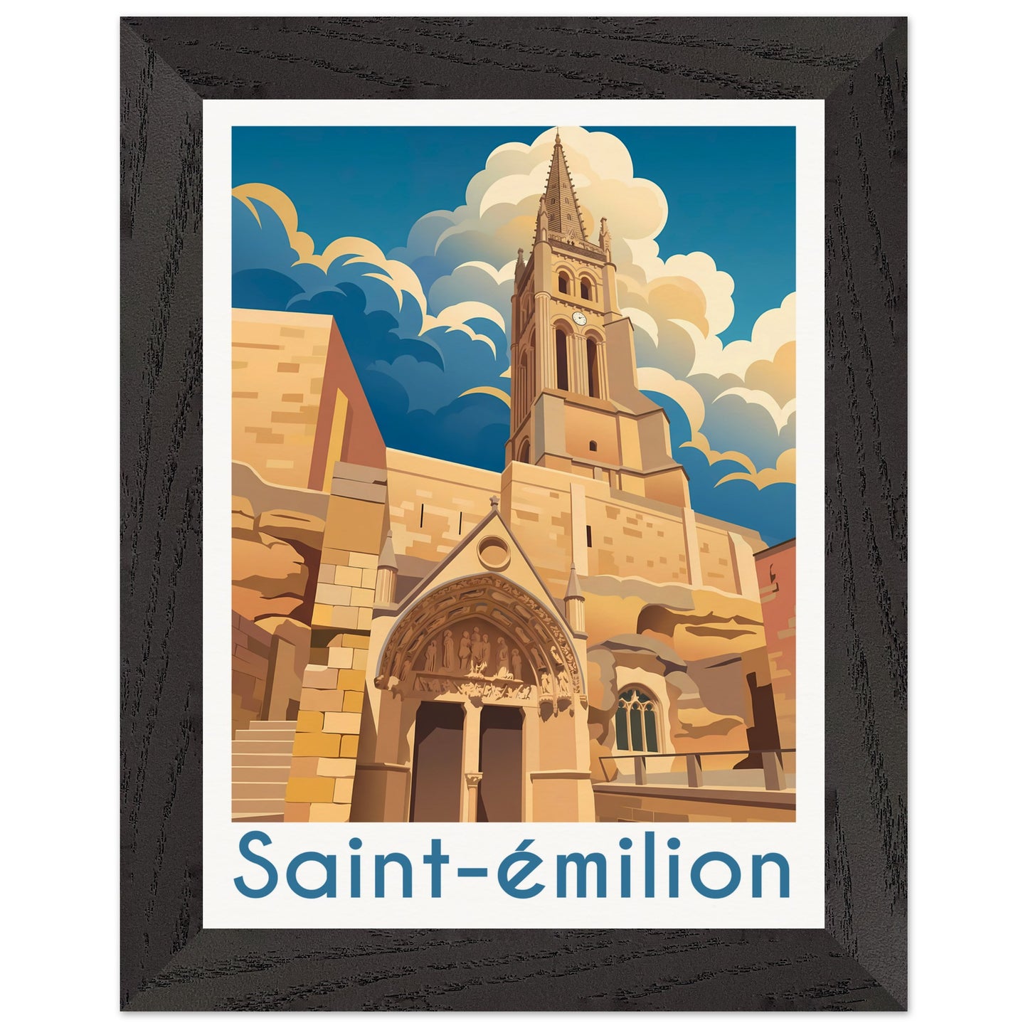 Affiche Saint-Émilion - Encadrée, cadre noir 15x20 cm